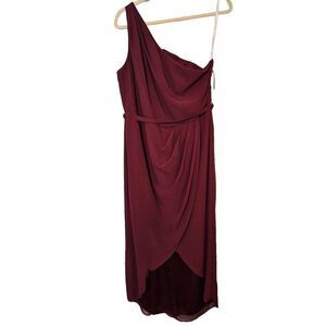 David's Bridal wine colored one shoulder tulip style gown. NWT. Size 16.